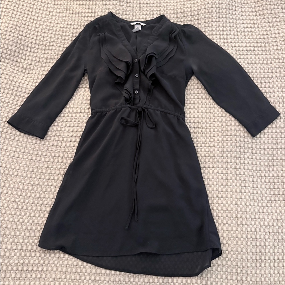 H&M Black Ruffle Bib Button Down Drawstring Dress - Picture 2 of 3